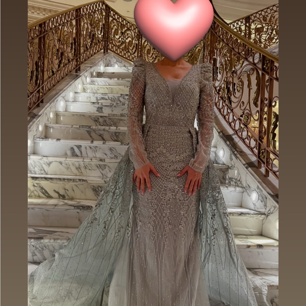 Stunning Silver Long Sleeve Gown